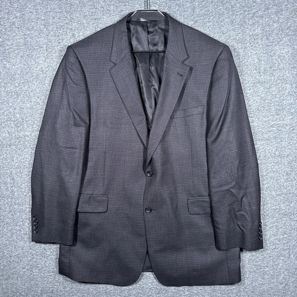 Jos A Bank Blazer Mens 46L Grey Silk Wool Signature Collection‎ Plaid Sport Coat